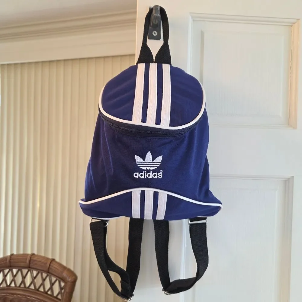 Adidas NWOT VINTAGE Mini Backpack Blue with Trefoil logo zipper pulls UNISEX